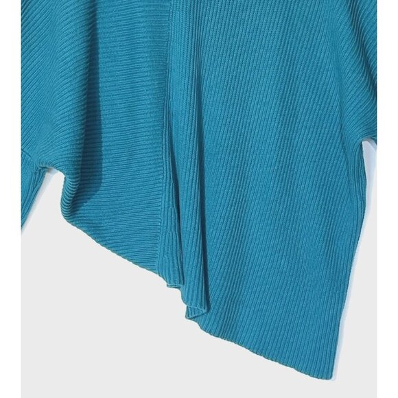 New Free People Downtown Teal Blue Asymmetrical Ribbed Boho Sweater - Picture 10 of 10